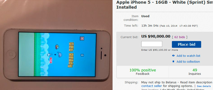 На eBay за iPhone 5 с установленной Flappy Bird предлагают $90 000